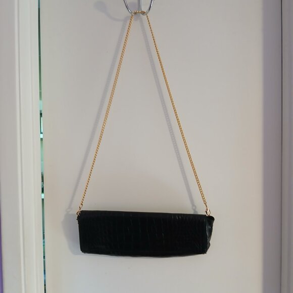 VINTAGE WOMEN'S CROCO EMBOSSED BLACK EXIMIOUS OF LONDON  PURSE - Picture 8 of 10